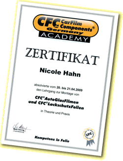 CFC Academy Zertifikat T&ouml;nungsfolie, Lackschutzfolie